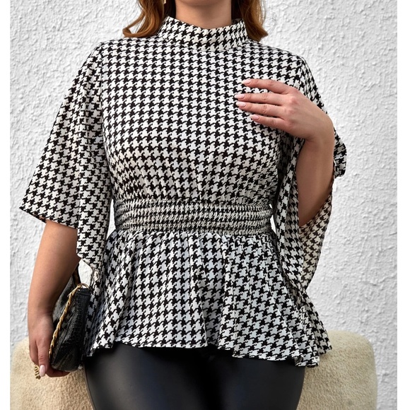 Plus Classic Houndstooth Print Blouse - Picture 5 of 7